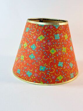 Vintage 1970's Floral Table Top Clip On Lamp Shade W/Gold Trim Red Multi Color